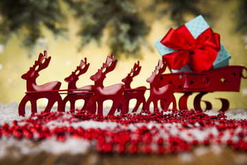 Christmas, Santa sleigh on gift box background