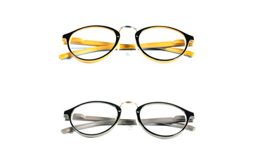 yellow and black spectacles isolated on white background. Glasses model. Fashion accessories collection.
