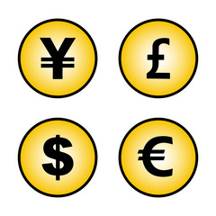 signs of currencies yen pound dollar Euro