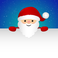 Background with happy Santa Claus holding a card. Vector.