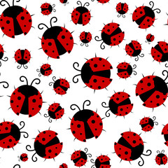 Ladybug seamless pattern, abstract texture; vector art illustration