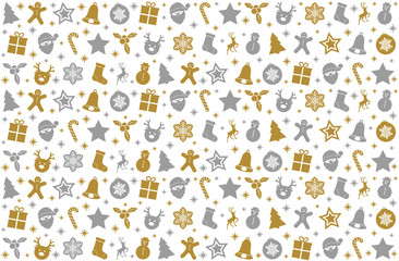 Christmas background with silver and golden decorations. Vector.
