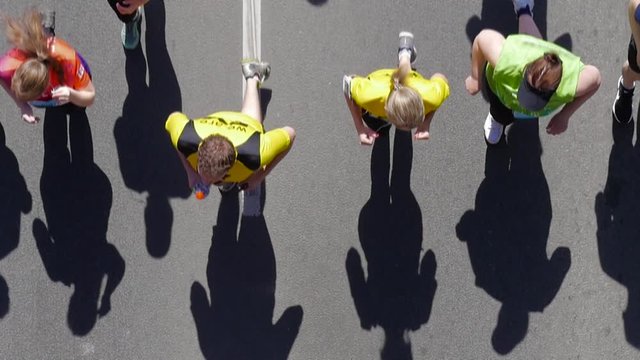 HD - City marathon. Top view. slow-mo