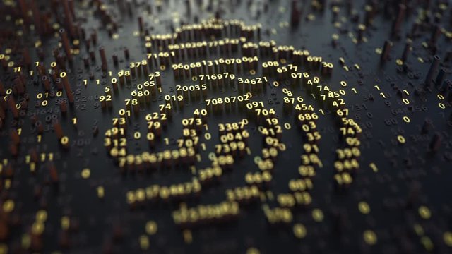 Fingerprint sign made of fluctuating golden numbers. Digital identity, electonic ID or personal data concepts