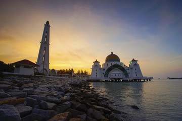 Majestic view of Malacca Straits Mosque during sunset
