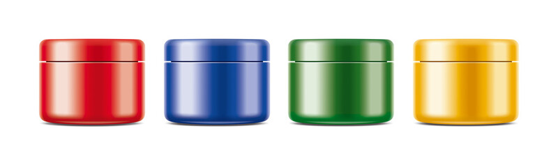 Clear Jar Mockup for Cosmetic Cream or Gel. Colored Matt Set