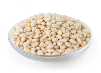 Shelled cedar pine nuts isolated on white background with clipping path