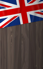 united kingdom flag on wooden plank background vertical banner