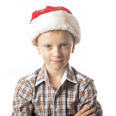 A young man in a Santa Claus hat.