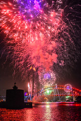 New year's celebration of fireworks at Darling Harbour, Sydney, Australia.
