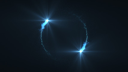 lightning blue ball flying. Shining lights in motion with small particles. Ring of electricity, Plasma ring on a dark background. - obrazy, fototapety, plakaty