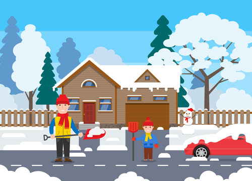 images Cartoon Shoveling Snow Funny https stock adobe com images father and son shoveling snow in front of house 179552603 start checkout 1 content id 179552603
