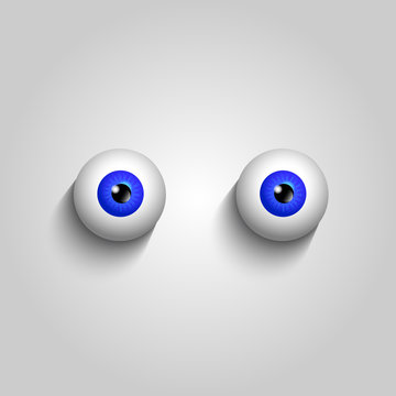 Pair of blue eyeballs isolated on white background. Vector illustration, clip art.