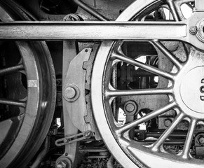 Wheels of an old steam locomotive.