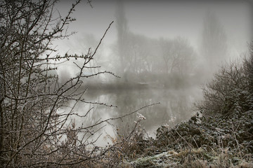 mist on th river sepia