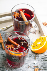 Christmas mulled wine with cinnamon, orange and anise