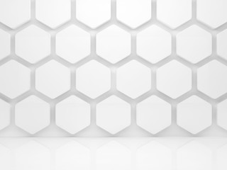 Abstract white interior with honeycomb. 3d