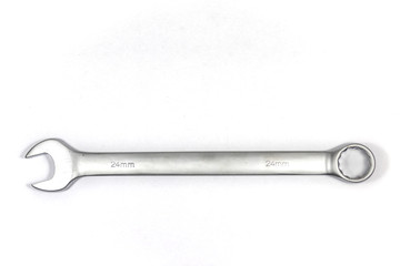 Steel wrench coated  with chrome with white background
