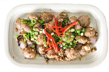 Serving of delicious popular Chinese Hakka dish named abacus seeds © ThamKC