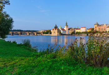 Obraz premium Prague at the Vltava river with Charles Bridge in background, Czech Republic