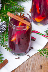 Christmas mulled wine with cinnamon, orange and anise