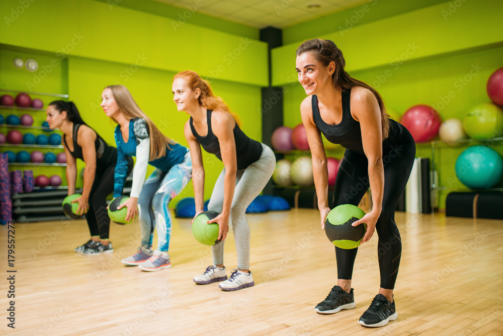 Wall mural Women group with balls, fitness workout