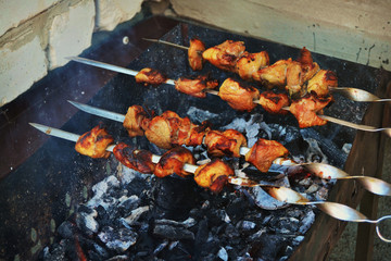 Shish kebab on coals