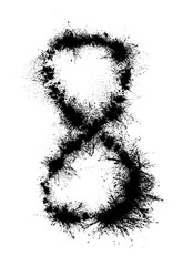 Number 8 eight character made of black powder ink isolated on white. Scary font.