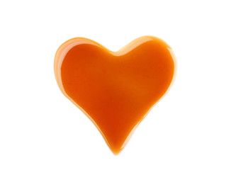 Delicious caramel sauce on white background