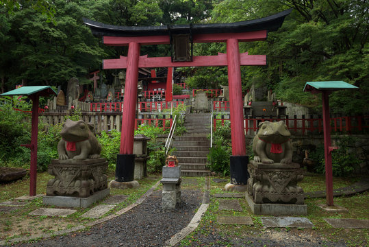 Small shrine of frogs at the Fushimi Inari Shrine, Kyoto, Japan