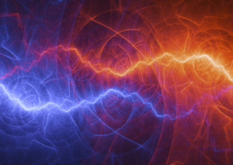 Hot red fire and cold ice lightning, abstract electrical background