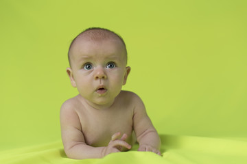 Cute happy baby girl crawling 