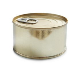 Tin can on white background