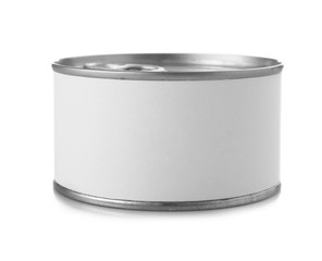 Tin can on white background