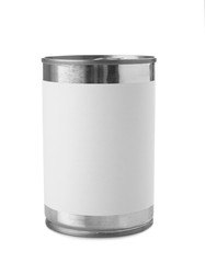 Tin can on white background