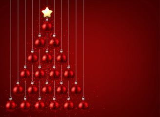 Red background with Christmas tree.