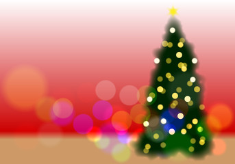 クリスマス　イルミネーション　ツリー　背景赤