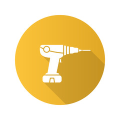 Power drill flat design long shadow glyph icon