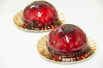   blueberry mousse dessert devorated with fresh blueberry