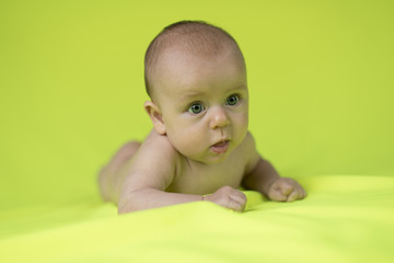 Cute happy baby girl crawling 