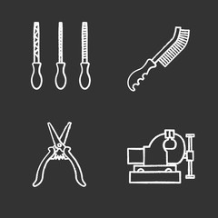 Construction tools chalk icons set