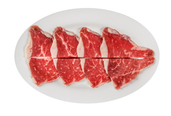 raw beef fillets on a plate .