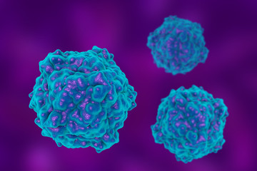 Tobacco ringspot viruses on colorful background. A model was built by using data of viral macromolecular structure furnished by Protein Data Bank (PDB 1A6C)