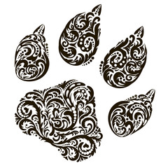 The trace, the imprint of the beast. Design for tattoo, logo, print, floral pattern, fantasy style .Vector illustration.