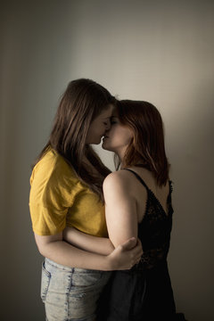 Lesbian couple kissing