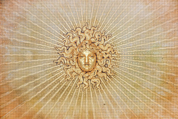 golden Medusa sculpture on ceiling at longchamp palace  © cceliaphoto