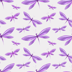 Vector illustration seamless pattern of dragonfly. Background with dragonflies in flight