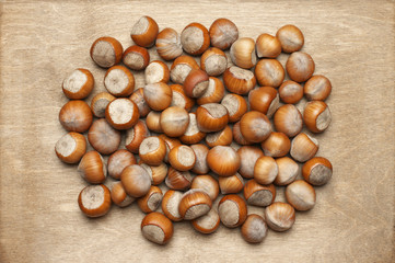 Hazelnuts heap close-up