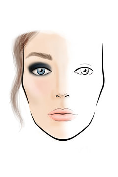 Face chart Makeup Artist Blank. Template.
