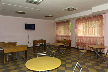 Dining room for food in Zhytomyr higher educational institution in Ukraine. October 2017.